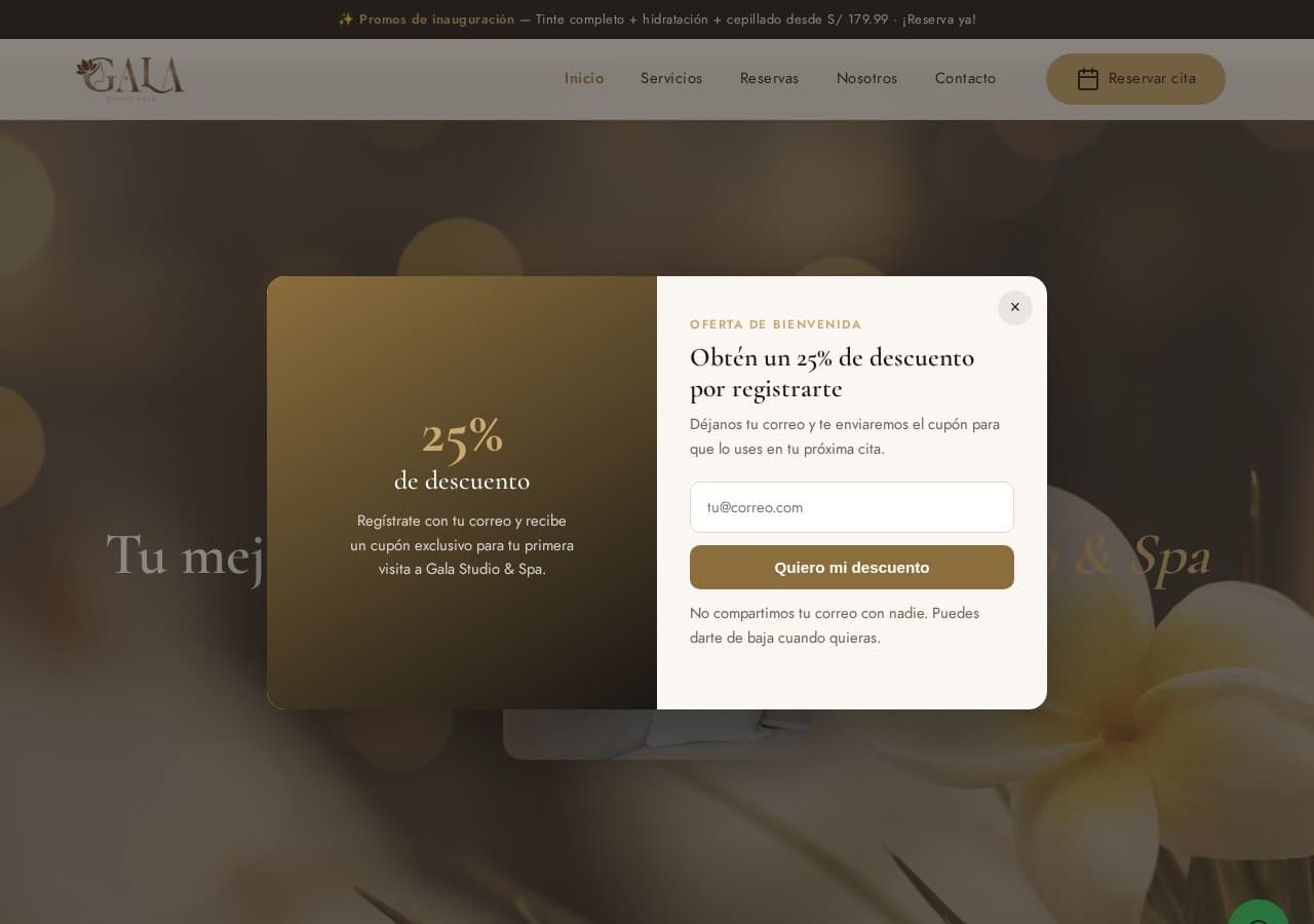 Sitio web de Gala Studio Spa